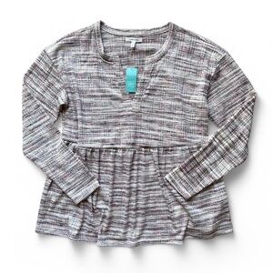 Maurice’s Gray and Pink Heathered Peplum Long Sleeve Top